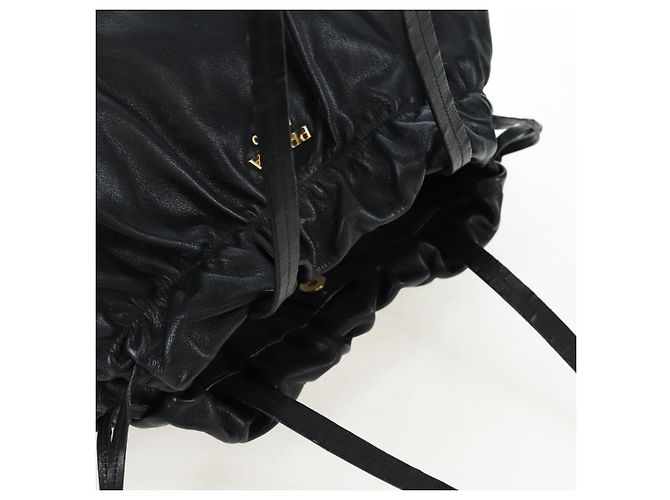 PRADA Side Ribbon Hand Bag Leather Black Gold BR4240 - vista 6