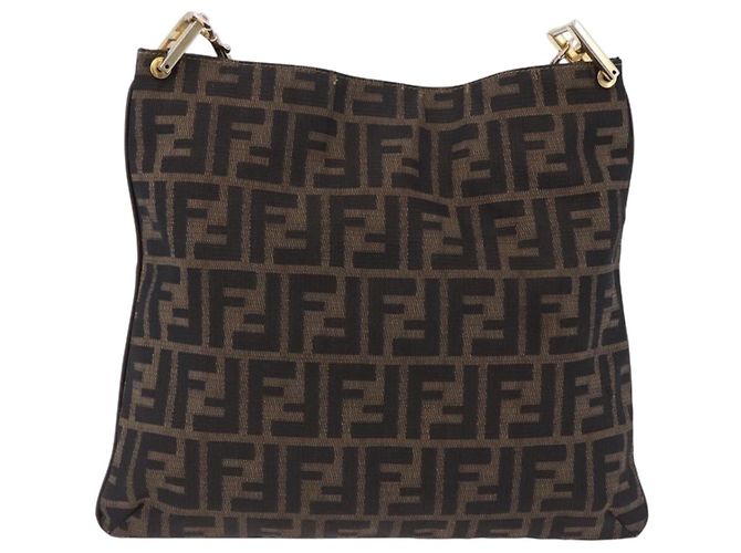 FENDI Zucca Canvas Shoulder Bag Brown Black - vista 3