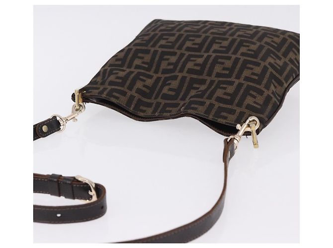 FENDI Zucca Canvas Shoulder Bag Brown Black - vista 6