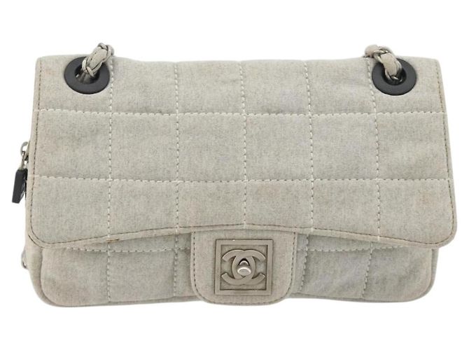 CHANEL Sports Line Choco Bar Chain Bag Coton Gris Argent CC - vue 2