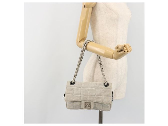 CHANEL Sports Line Choco Bar Chain Bag Coton Gris Argent CC - vue 26