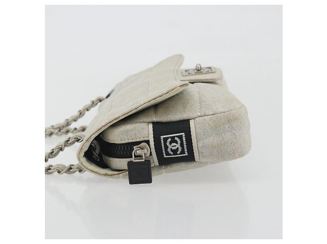 CHANEL Sports Line Choco Bar Chain Bag Coton Gris Argent CC - vue 5