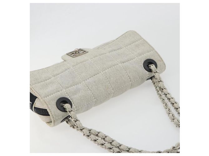 CHANEL Sports Line Choco Bar Chain Bag Coton Gris Argent CC - vue 6