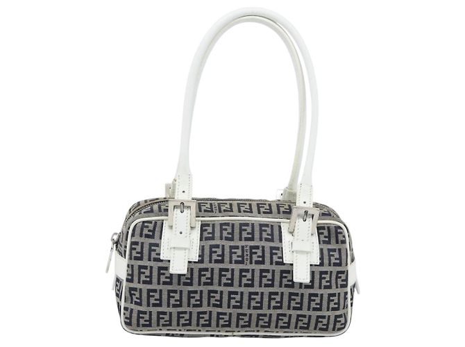 FENDI Zucchino Canvas Hand Bag Navy Silver - vista 13