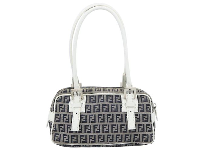 FENDI Zucchino Canvas Hand Bag Navy Silver - vista 2