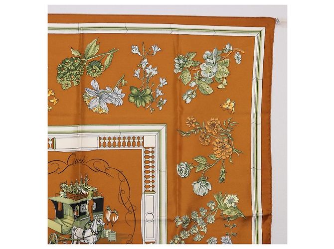 Hermès HERMES Carre 90 Scarf  Quai Aux Fleurs  Silk Brown - vista 4