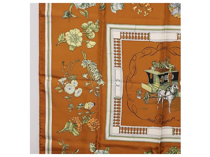 Hermès HERMES Carre 90 Scarf  Quai Aux Fleurs  Silk Brown - vista 5