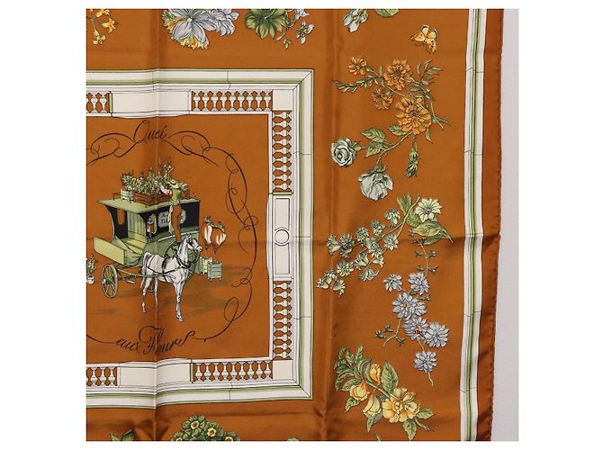 Hermès HERMES Carre 90 Scarf  Quai Aux Fleurs  Silk Brown - vista 7