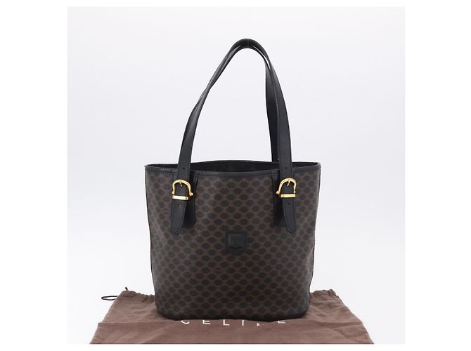 Céline CELINE Macadam Canvas Tote Bag PVC Leather Black Gold - vista 12