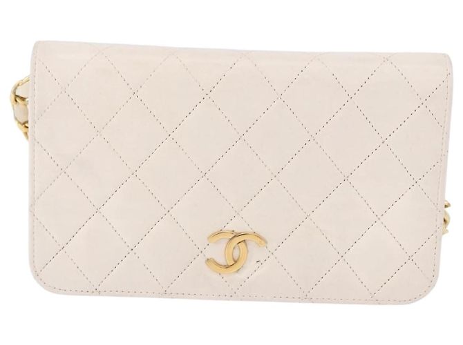 CHANEL Matelasse Chain Shoulder Bag Lamb Skin White Gold CC - vista 13