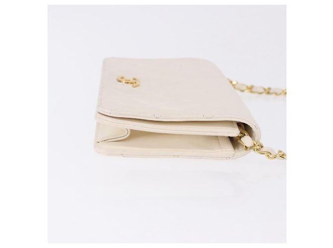 CHANEL Matelasse Chain Shoulder Bag Lamb Skin White Gold CC - vista 4