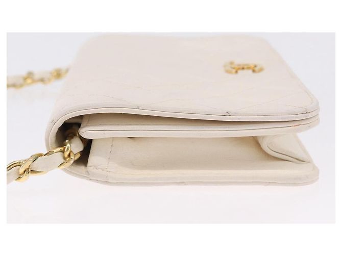 CHANEL Matelasse Chain Shoulder Bag Lamb Skin White Gold CC - vista 5