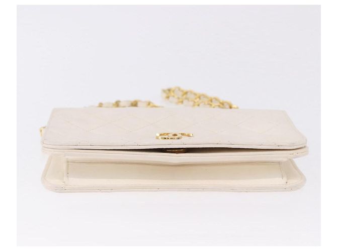CHANEL Matelasse Chain Shoulder Bag Lamb Skin White Gold CC - vista 6