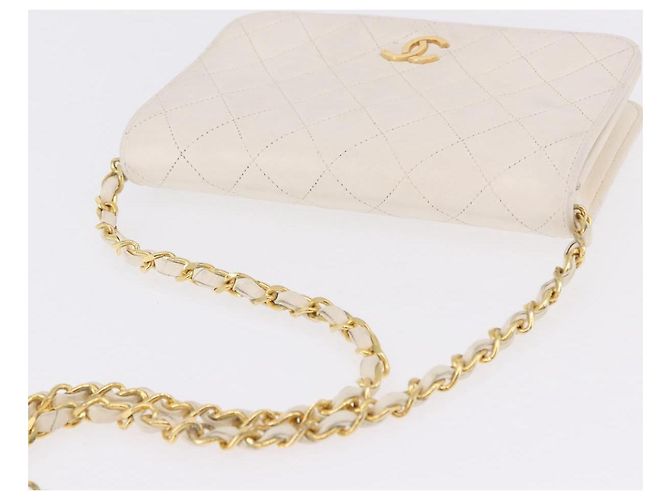 CHANEL Matelasse Chain Shoulder Bag Lamb Skin White Gold CC - vista 7
