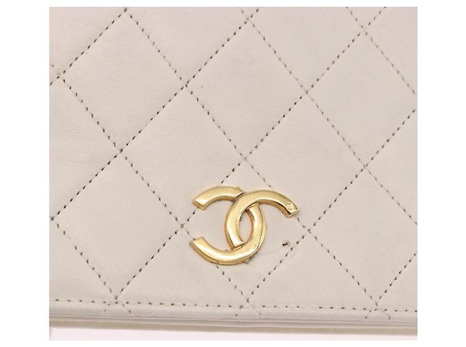 CHANEL Matelasse Chain Shoulder Bag Lamb Skin White Gold CC - vista 9