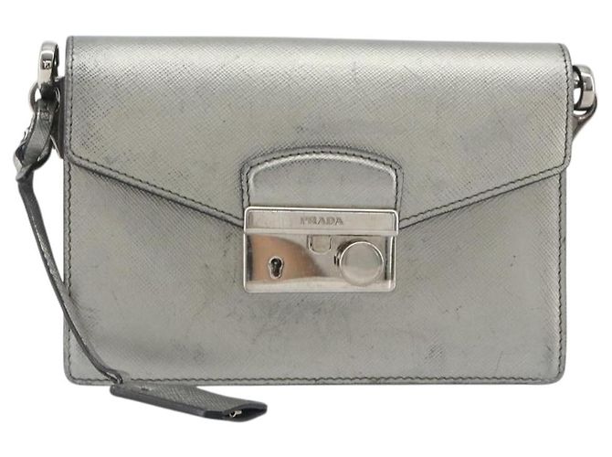 PRADA Schultertasche Saffiano-Leder Silber - Ansicht 13