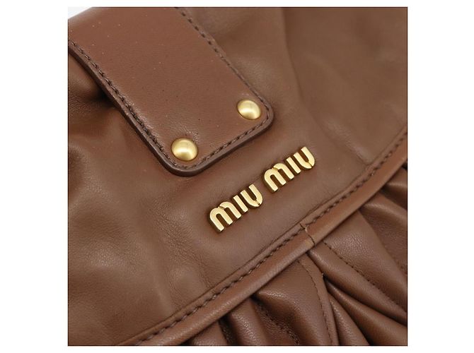 Miu Miu Matelasse Chain Shoulder Bag Leather 2way Brown Gold - vista 20