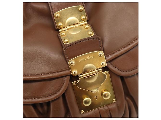 Miu Miu Matelasse Chain Shoulder Bag Leather 2way Brown Gold - vista 21