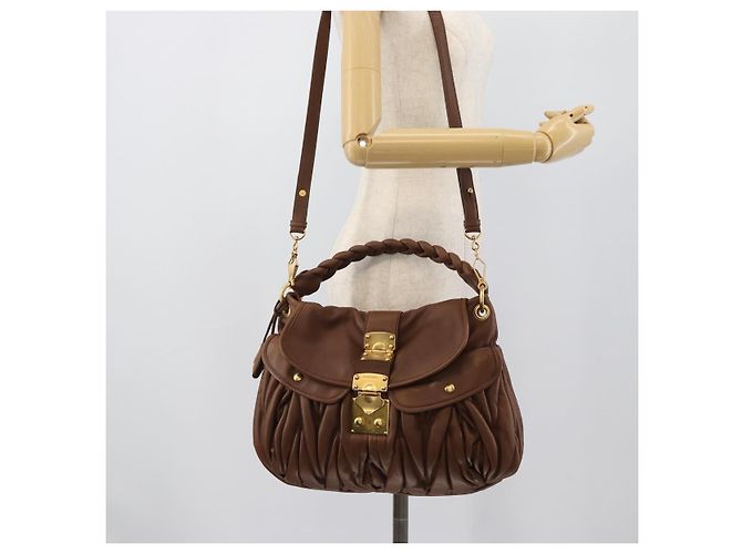 Miu Miu Matelasse Chain Shoulder Bag Leather 2way Brown Gold - vista 29