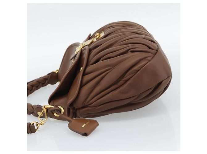Miu Miu Matelasse Chain Shoulder Bag Leather 2way Brown Gold - vista 3