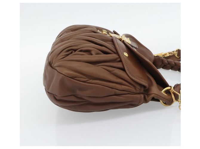 Miu Miu Matelasse Chain Shoulder Bag Leather 2way Brown Gold - vista 4