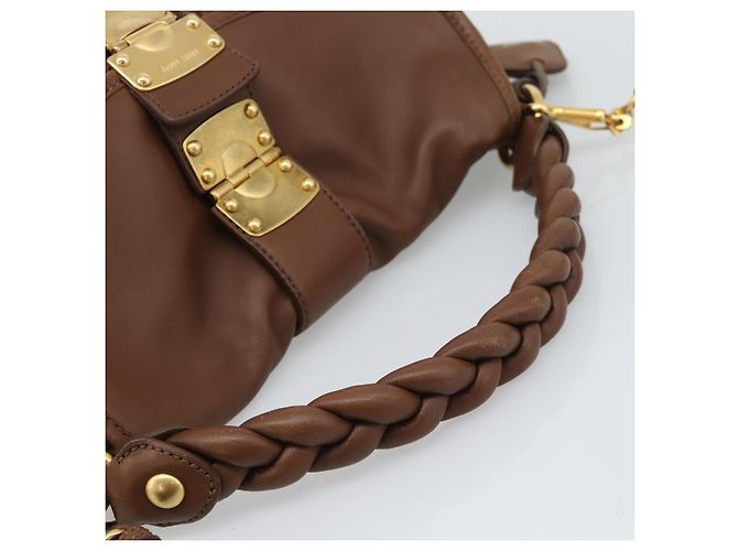 Miu Miu Matelasse Chain Shoulder Bag Leather 2way Brown Gold - vista 7