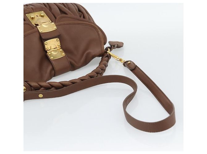 Miu Miu Matelasse Chain Shoulder Bag Leather 2way Brown Gold - vista 8