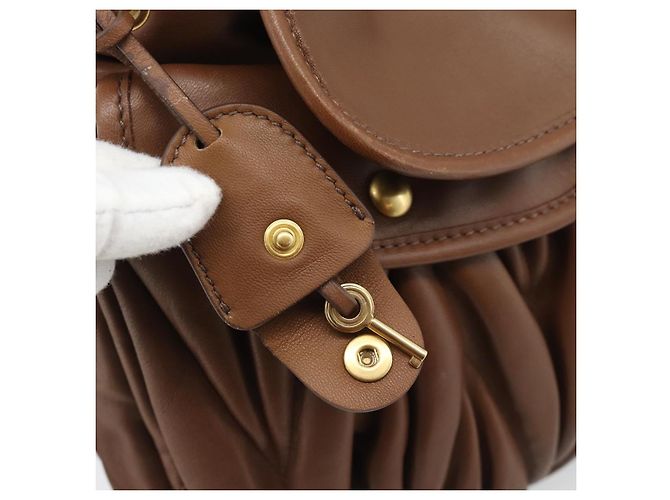 Miu Miu Matelasse Chain Shoulder Bag Leather 2way Brown Gold - vista 9