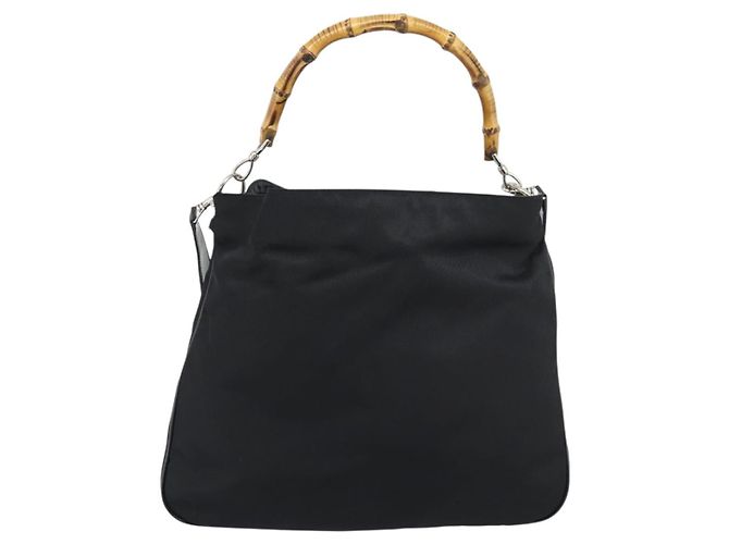 GUCCI Bamboo Hand Bag Nylon 2way Black Silver 001 1705 1577 - vista 13