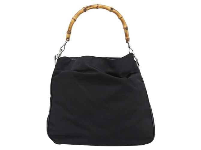 GUCCI Bamboo Hand Bag Nylon 2way Black Silver 001 1705 1577 - vista 2