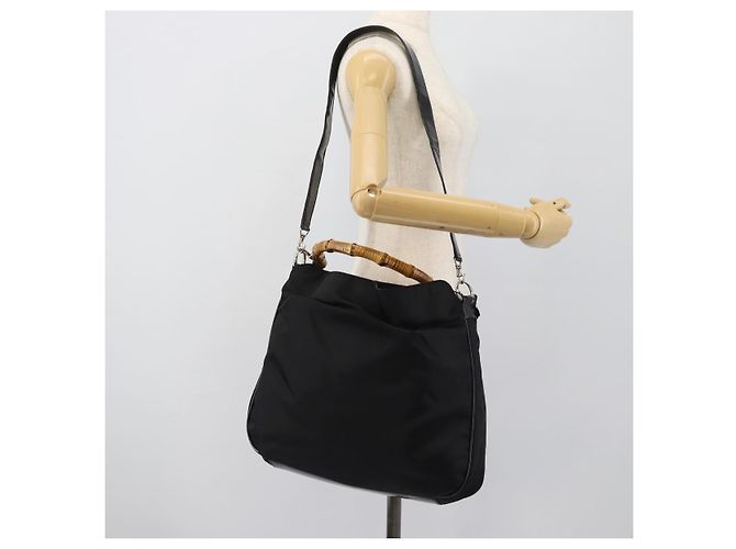 GUCCI Bamboo Hand Bag Nylon 2way Black Silver 001 1705 1577 - vista 24