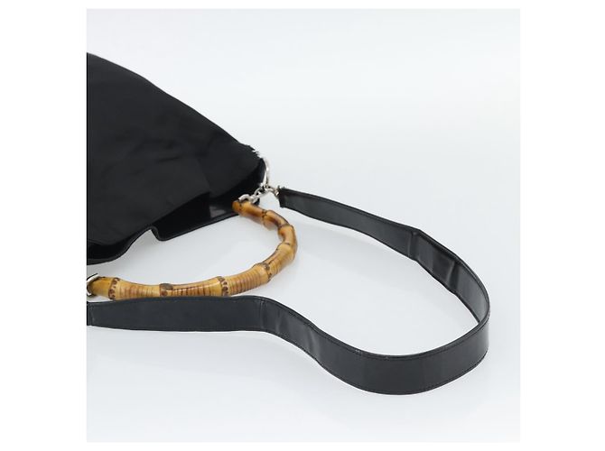 GUCCI Bamboo Hand Bag Nylon 2way Black Silver 001 1705 1577 - vista 8