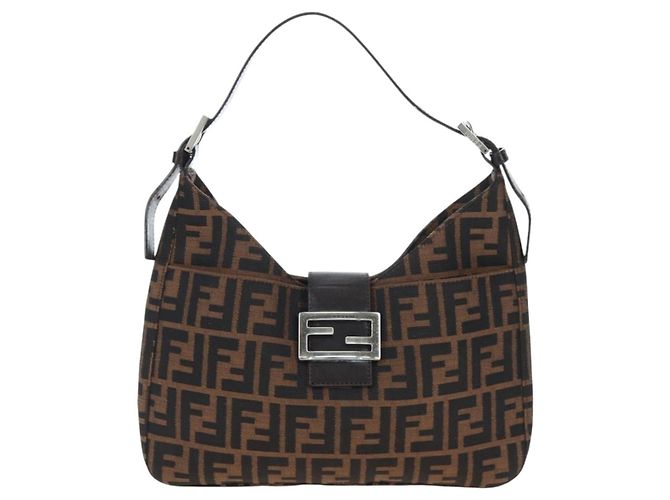 FENDI Zucca Canvas Mamma Baguette Shoulder Bag Brown Black - vista 13