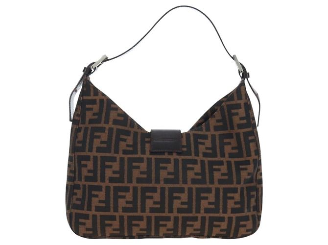 FENDI Zucca Canvas Mamma Baguette Shoulder Bag Brown Black - vista 2