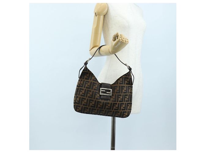 FENDI Zucca Canvas Mamma Baguette Shoulder Bag Brown Black - vista 26
