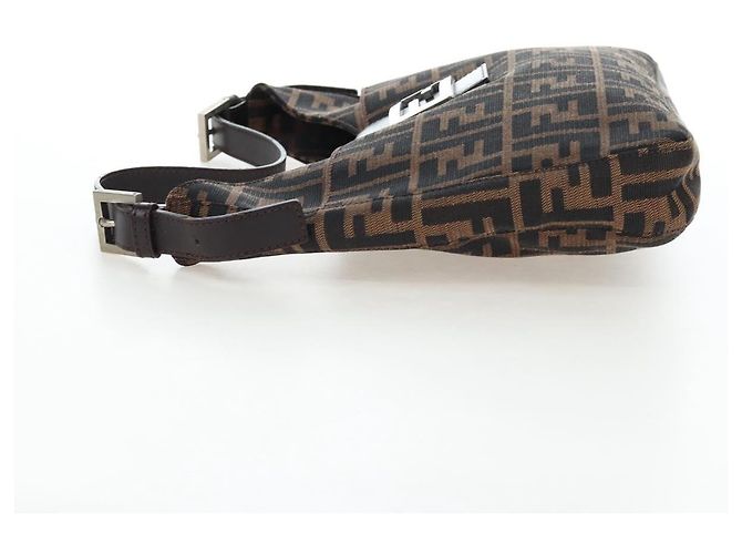 FENDI Zucca Canvas Mamma Baguette Shoulder Bag Brown Black - vista 3