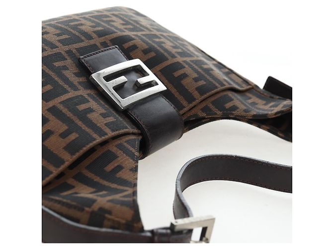 FENDI Zucca Canvas Mamma Baguette Shoulder Bag Brown Black - vista 6