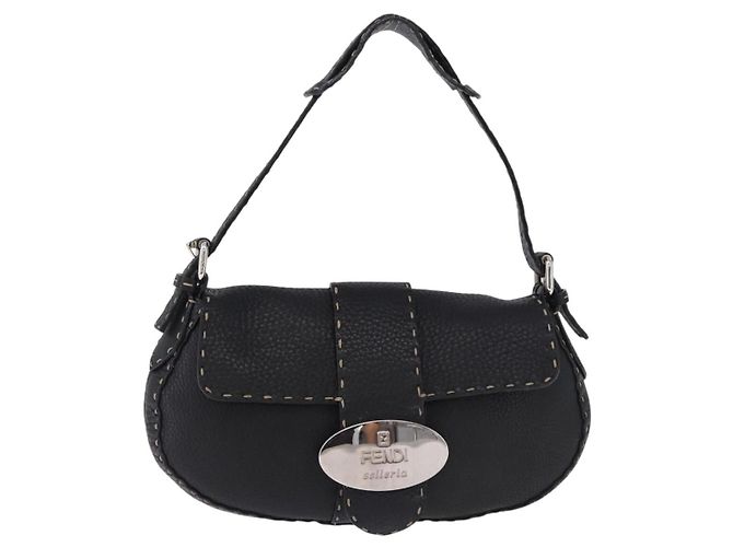 FENDI Schultertasche Leder Schwarz Silber - Ansicht 13