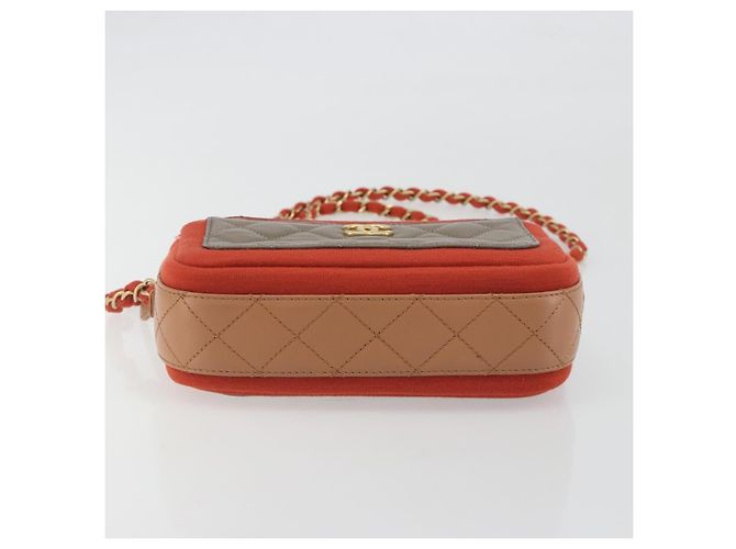 CHANEL Matelasse Chain Shoulder Bag Lamb Skin Orange Gold CC - vista 5