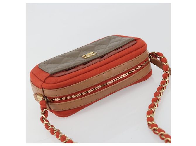 CHANEL Matelasse Chain Shoulder Bag Lamb Skin Orange Gold CC - vista 6