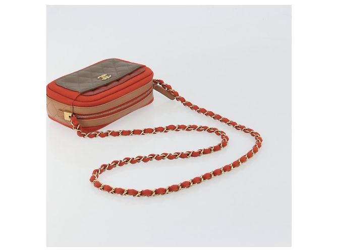 CHANEL Matelasse Chain Shoulder Bag Lamb Skin Orange Gold CC - vista 7