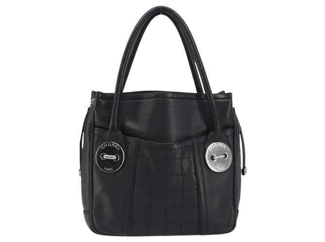 CHANEL Choco Bar Line Hand Bag Leather Black Silver CC - vista 13