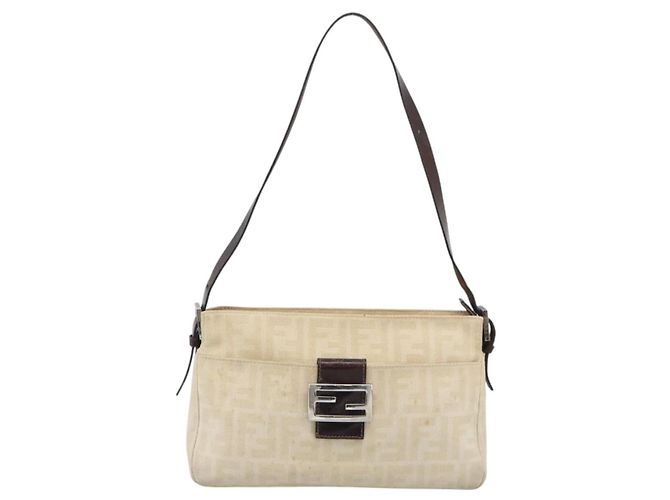 FENDI Zucca Canvas Mamma Baguette Shoulder Bag Ivory Silver - vista 13