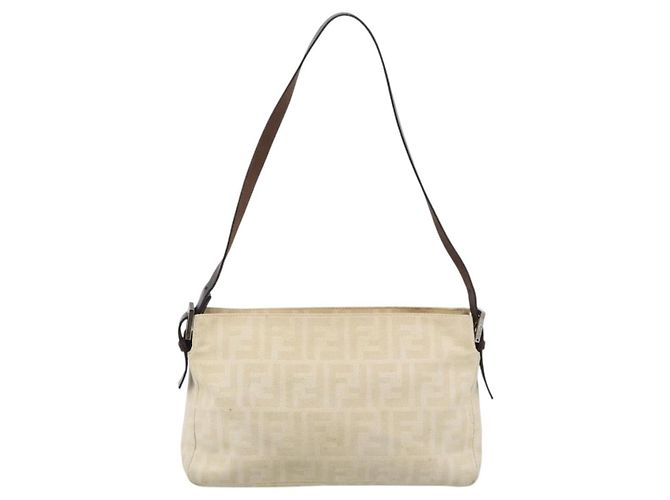 FENDI Zucca Canvas Mamma Baguette Shoulder Bag Ivory Silver - vista 2