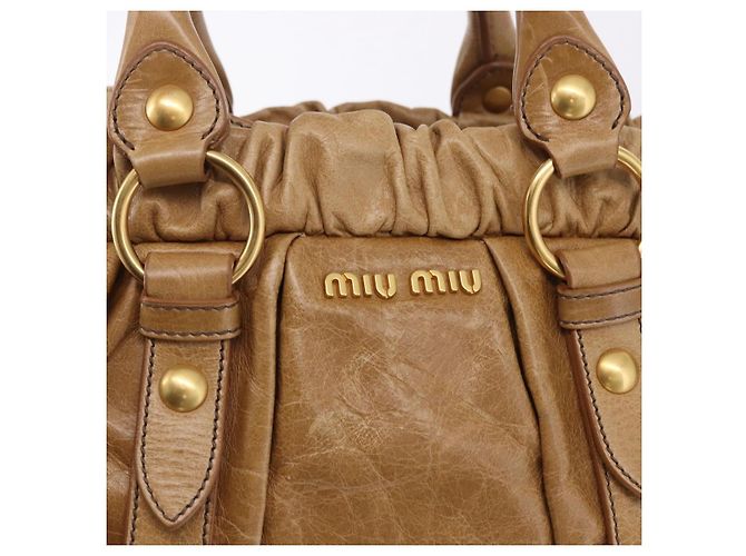 Miu Miu Vitellolux Hand Bag Leather 2way Beige Gold - vista 19
