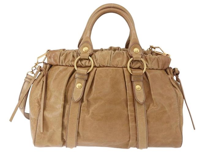 Miu Miu Vitellolux Hand Bag Leather 2way Beige Gold - vista 2