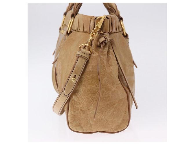 Miu Miu Vitellolux Hand Bag Leather 2way Beige Gold - vista 3