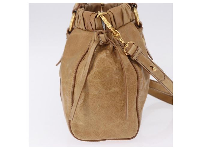 Miu Miu Vitellolux Hand Bag Leather 2way Beige Gold - vista 4