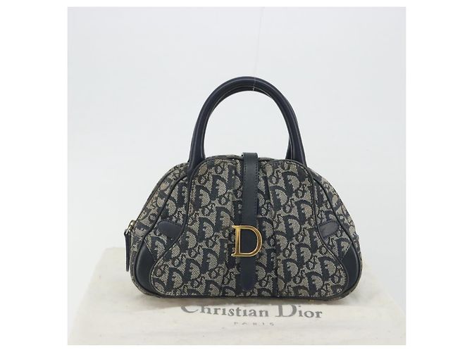 Christian Dior Trotter Canvas Double saddle Hand Bag Navy Gold - vista 12