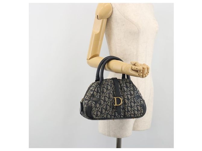 Christian Dior Trotter Canvas Double saddle Hand Bag Navy Gold - vista 27